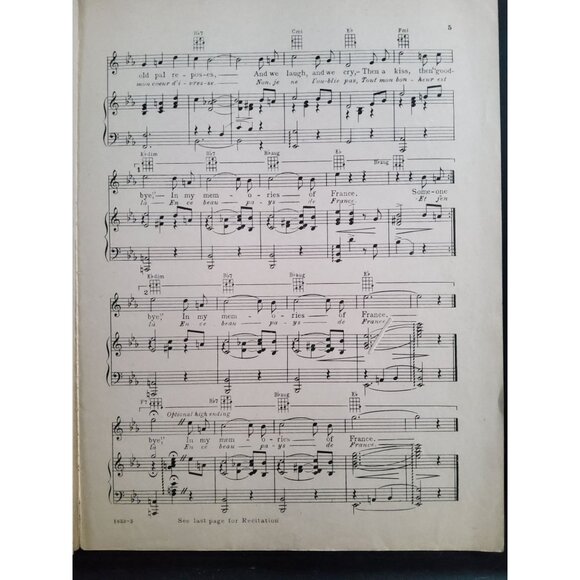 Antique 1928 Memories of France sheet music, Lyrics by Al Dubin Music by J Russe - Picture 5 of 6